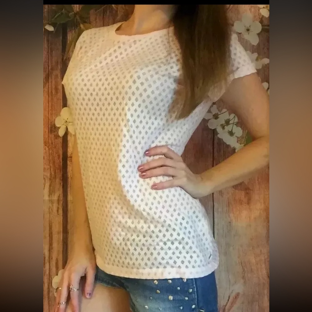 Victoria Secret semi sheer light pink short sleeve off wide shoulder shirt XS